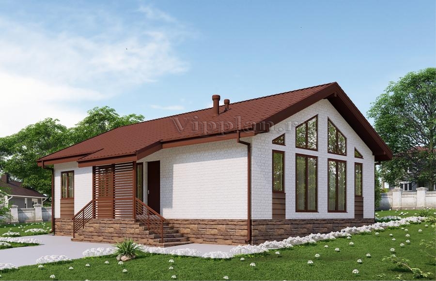 Одноэтажный дом с террасой, 3 спальнями и крыльцом